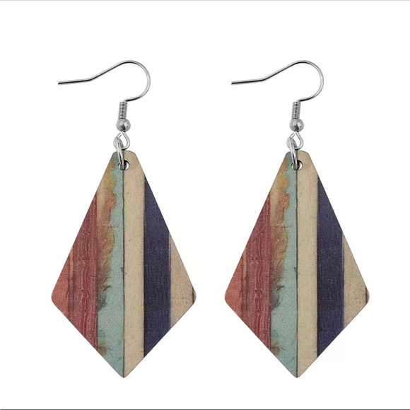 Western Style Striped Natural Tones Geometric Drop Earrings - Picture 1 of 5
